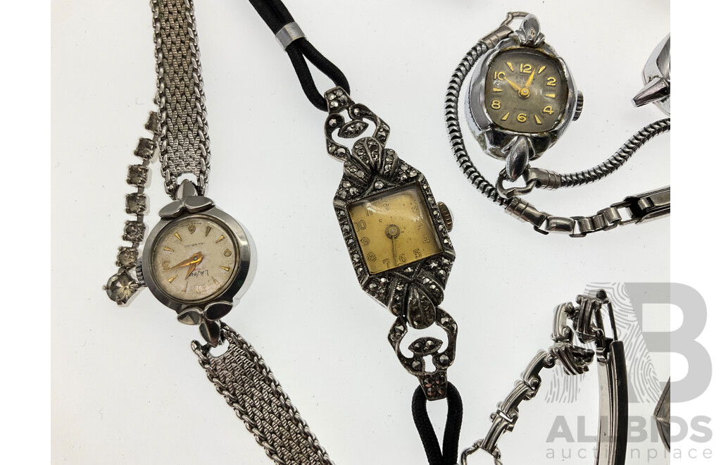 Collection of Women's Watches for Parts or Repair Including Cyprus, Unicorn, Falcon, Waltham, Swiss Made Examples and More