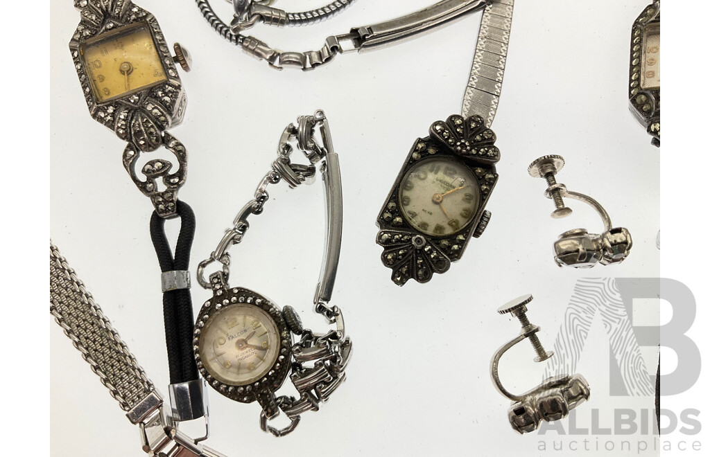 Collection of Women's Watches for Parts or Repair Including Cyprus, Unicorn, Falcon, Waltham, Swiss Made Examples and More