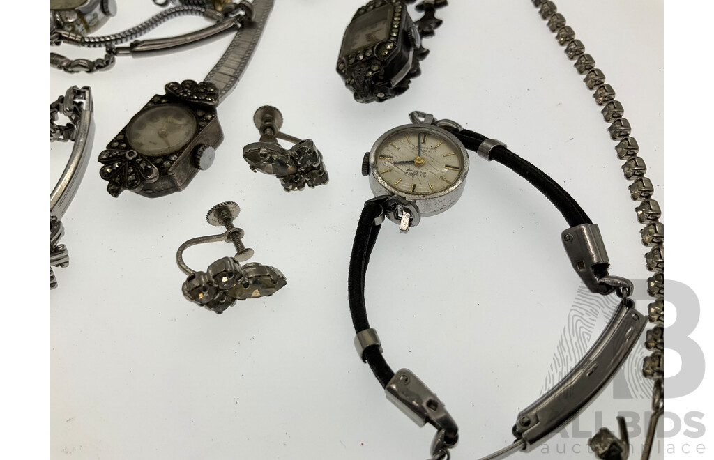 Collection of Women's Watches for Parts or Repair Including Cyprus, Unicorn, Falcon, Waltham, Swiss Made Examples and More