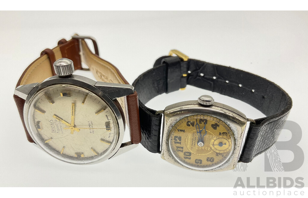 Vintage Wrist Watches, Lauris Aqualite Screw Lock, Twenty One Jewels and the Maximus Lever with Seconds Dial, Both Swiss Made