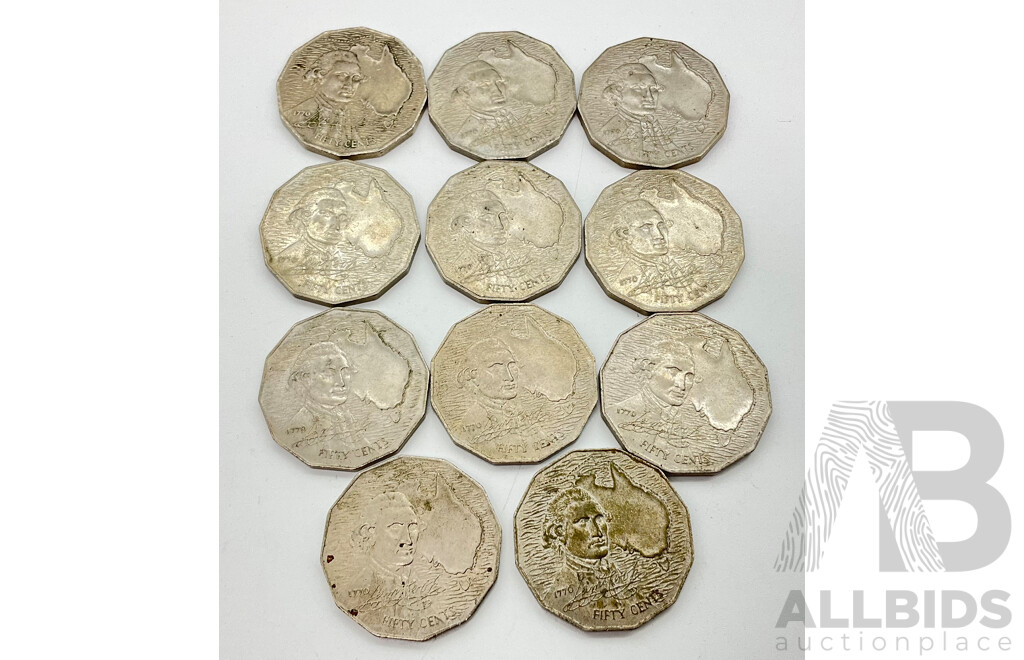 Australian 1970 Fifty Cent Coins, Captain Cook (10)