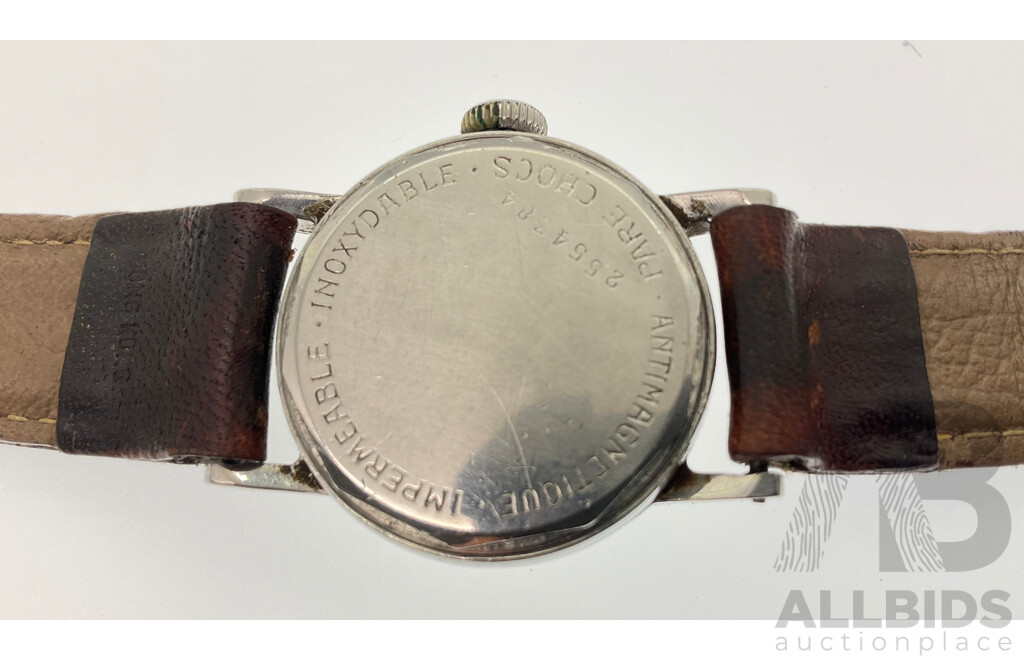 1940's Moeris Antimagnetic Wrist Watch with Seconds Dial and Leather Strap, Swiss Made