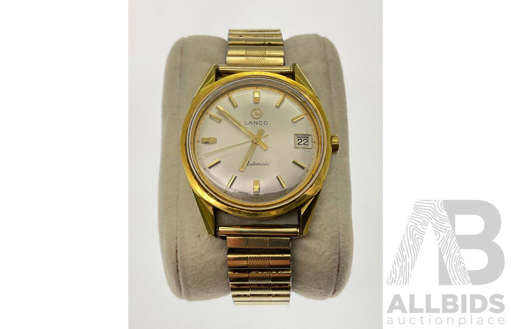 Men's Vintage Lanco Automatic Wrist Watch with Date Function and Rolled Gold Strap, Swiss Made