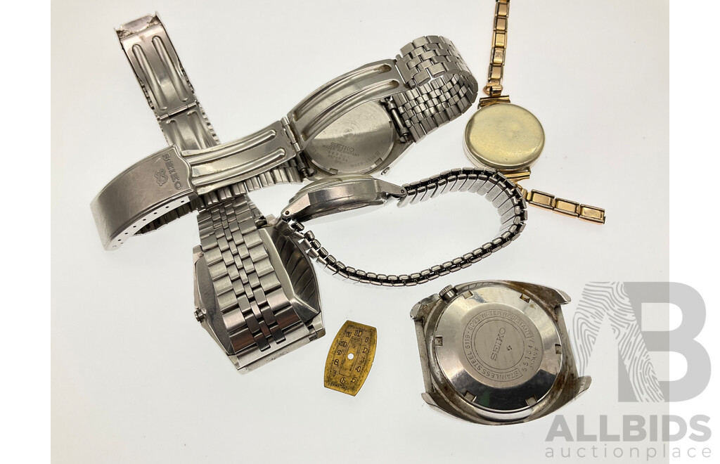 Collection of Vintage Watches for Parts or Restoration Including Seiko Five, Seiko Digital Chronograph, Racine