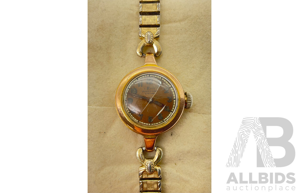 Women's Vintage Mido Multifort Extra Seventeen Jewels Wrist Watch with 14K Gold Case, Swiss Made