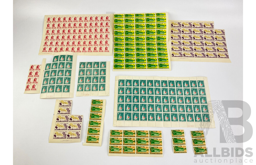 Papua New Guinea Early 1960's Stamp Sheets and Blocks, Various Denominations, Some Printed by Authority of the Government of the Commonwealth of Australia