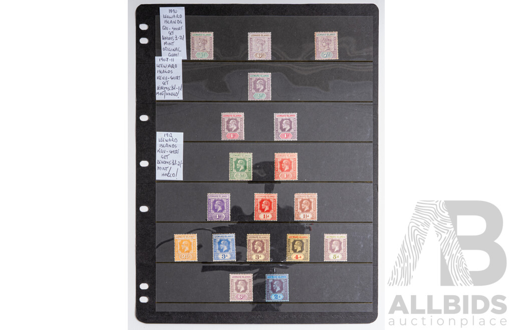 Leeward Island Antique Stamps Including 1890 Mint QV Short Set, 1907-11 Mint Hinged KEVII Short Set, 1912 KGV Mint Hinged Short Set