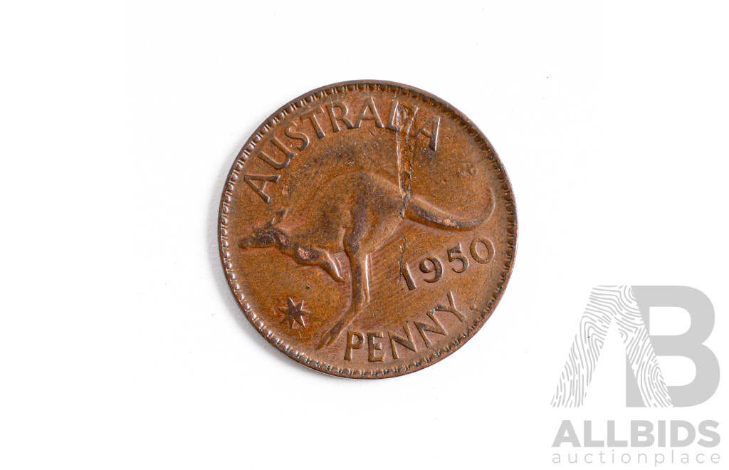 Australian 1950 Penny with Planchet Flaw