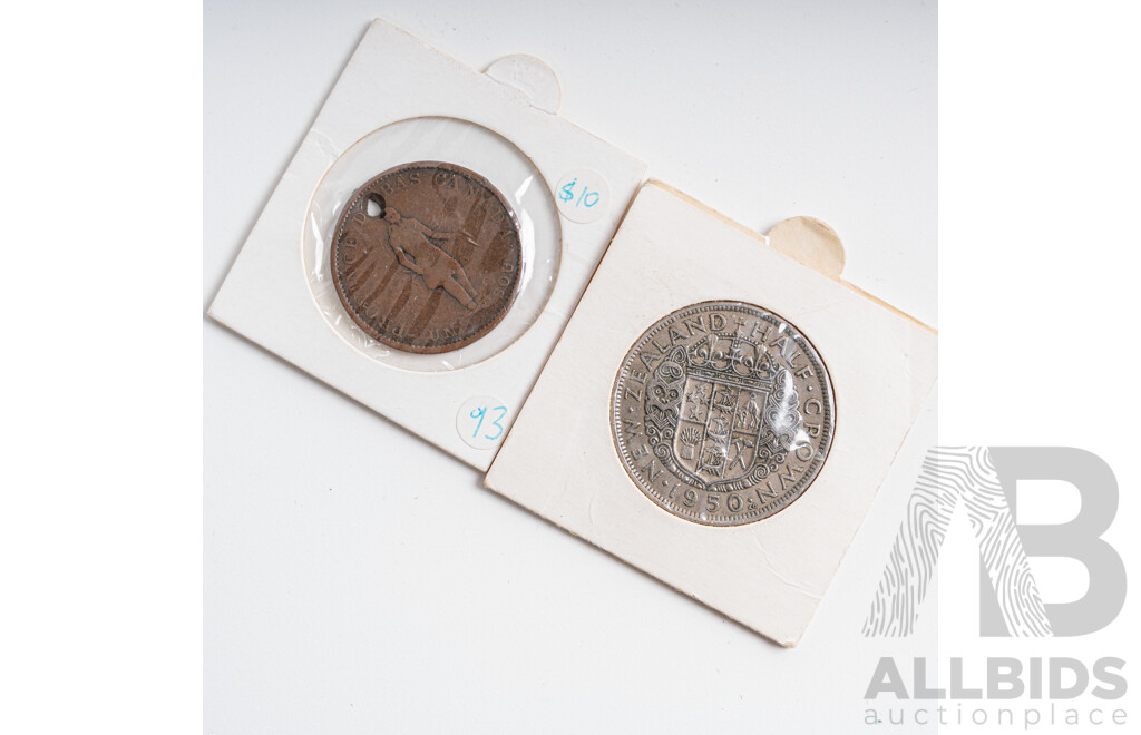 Canada 1837 Half Penny and New Zealand 1950 KGVI Half Crown, Third Type