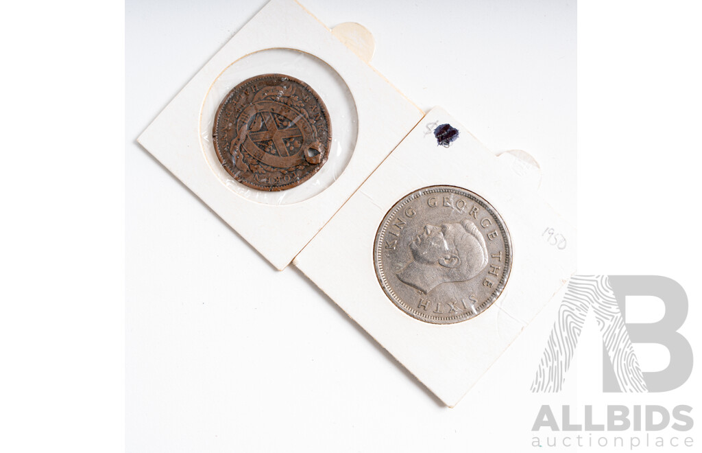 Canada 1837 Half Penny and New Zealand 1950 KGVI Half Crown, Third Type