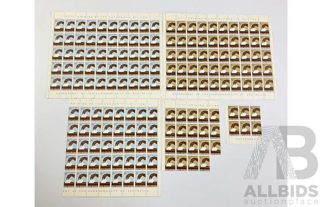 Papua New Guinea 1964 Stamp Sheets and Blocks, First Common Election, 5d and 2/3, Printed by the Authority of the Government of the Commonwealth of Australia