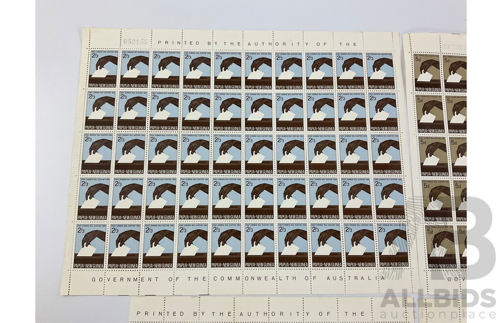 Papua New Guinea 1964 Stamp Sheets and Blocks, First Common Election, 5d and 2/3, Printed by the Authority of the Government of the Commonwealth of Australia