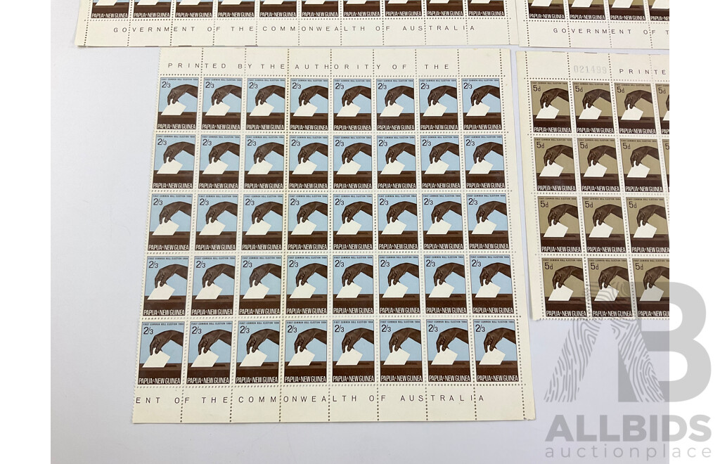 Papua New Guinea 1964 Stamp Sheets and Blocks, First Common Election, 5d and 2/3, Printed by the Authority of the Government of the Commonwealth of Australia