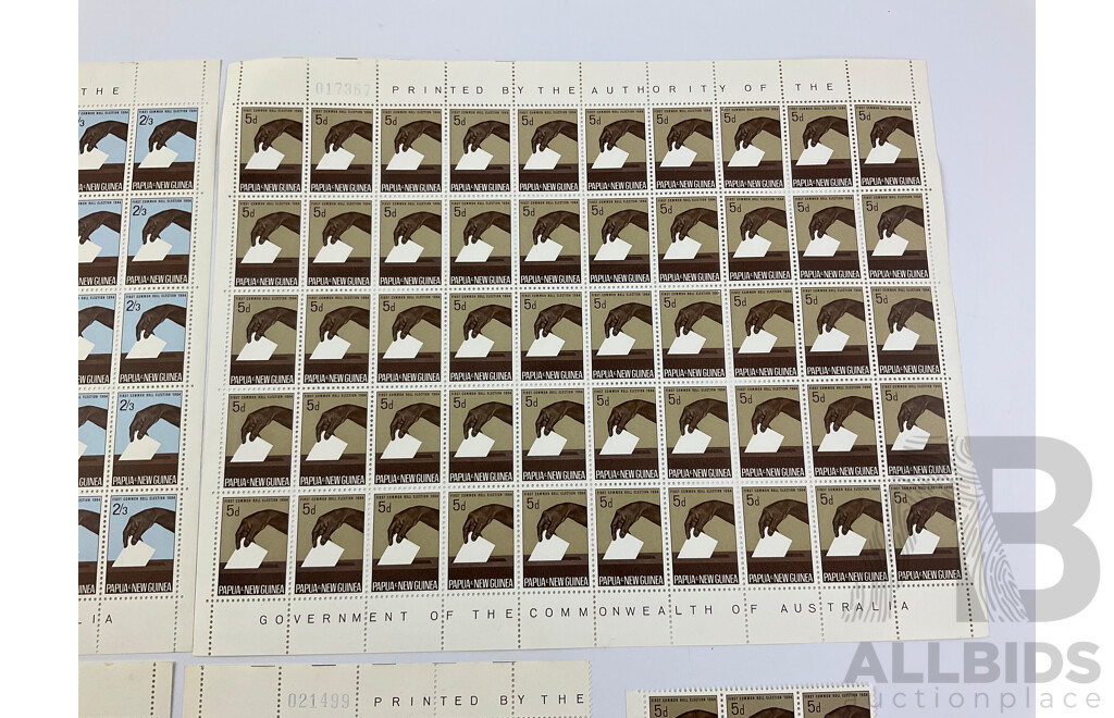 Papua New Guinea 1964 Stamp Sheets and Blocks, First Common Election, 5d and 2/3, Printed by the Authority of the Government of the Commonwealth of Australia