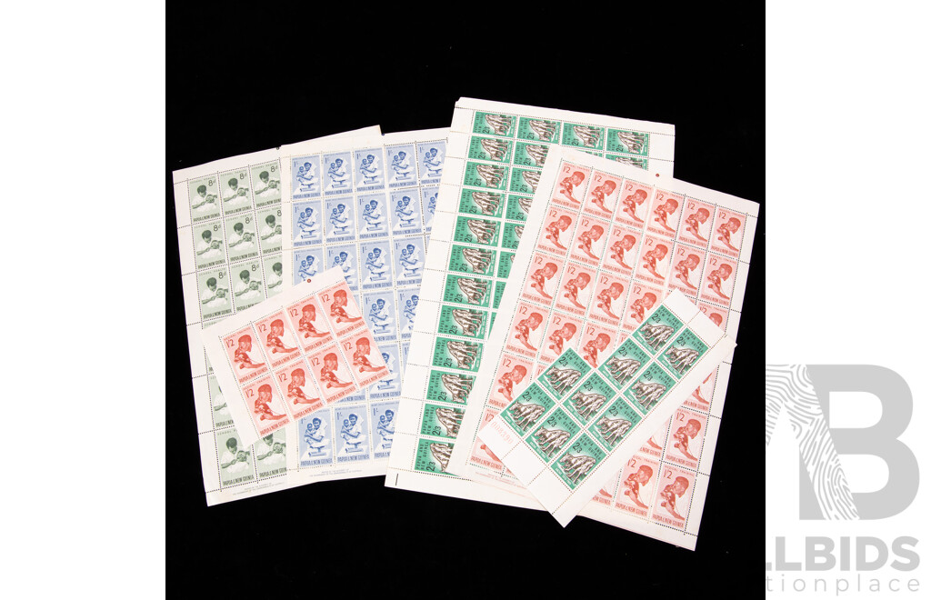 Papua New Guinea 1964/65 Mint Stamp Sheets Including School Health, Medical Training, Infant Child and Maternal Health, ANZAC 1915-1965