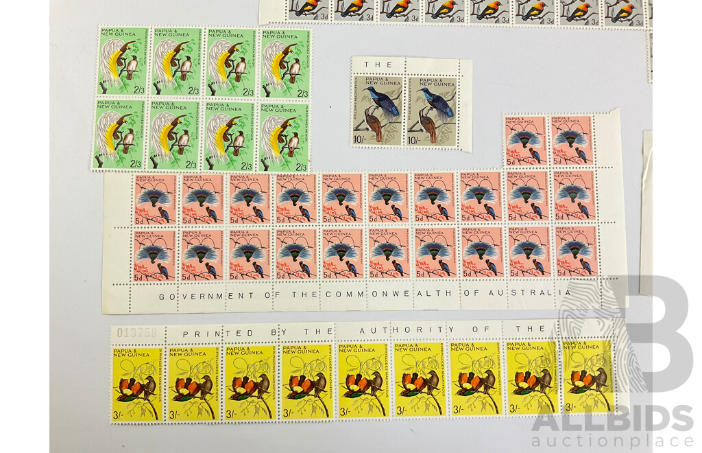 Papua New Guinea 1964 Mint Stamp Blocks, Part Bird Set