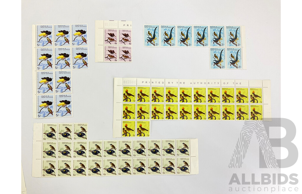 Papua New Guinea 1964 Mint Stamp Blocks, Part Bird Set