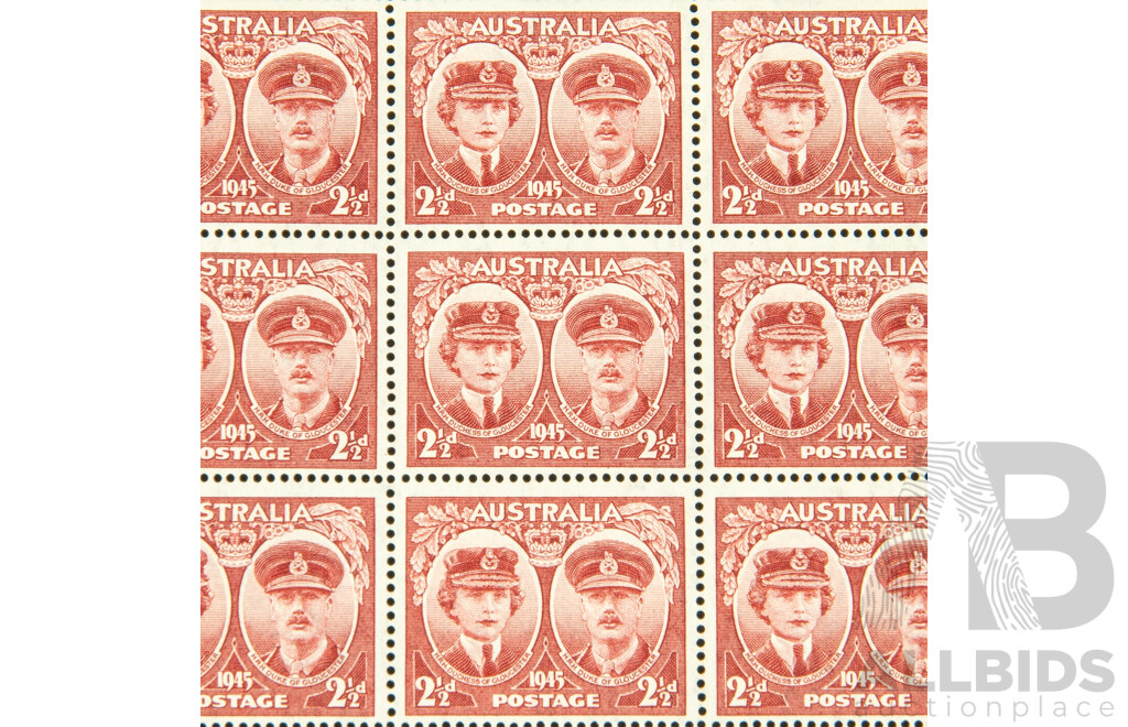 Australian 1945 Mint Stamp Sheet, Two and Half Penny, Duke and Duchess of Gloucester