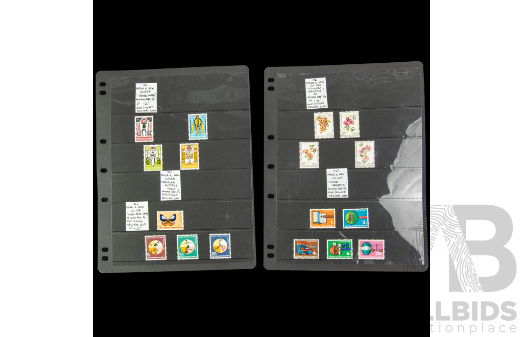 Papua and New Guinea 1966/67 Mint/Hinged Stamp Sets Including Noumea Games, Higher Education, Flowers, PNG Myths