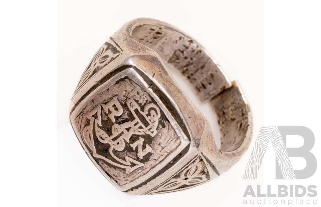 Vintage Sterling Silver 'RAN' Royal Australian Navy Signet Ring, Size R, 13.34 Grams