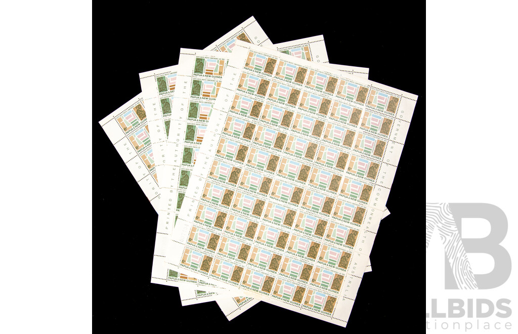 Four Papua New Guinea 1965 Mint Stamp Sheets, Sixth South Pacific Conferance, Six Penny(2) and One Shilling(2)