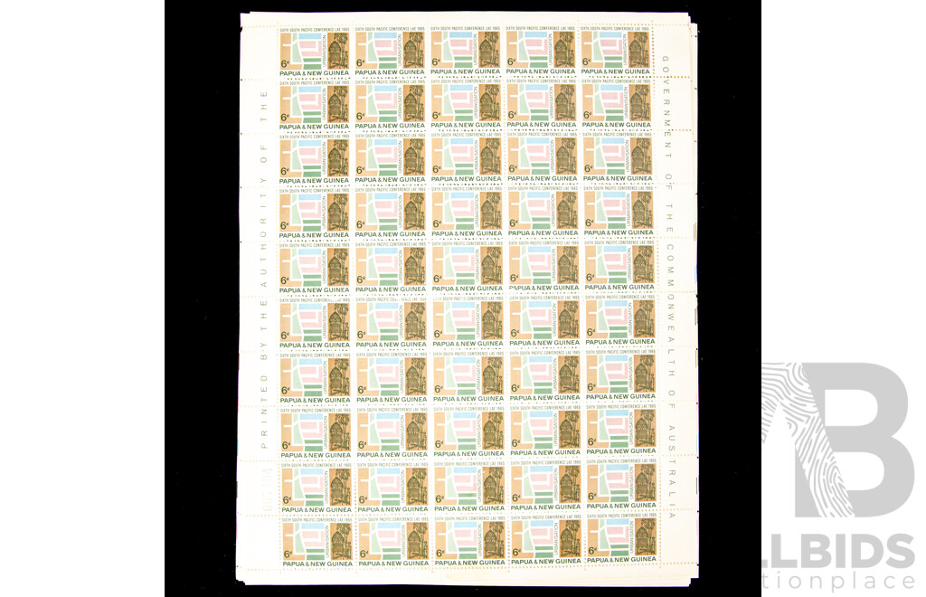 Four Papua New Guinea 1965 Mint Stamp Sheets, Sixth South Pacific Conferance, Six Penny(2) and One Shilling(2)