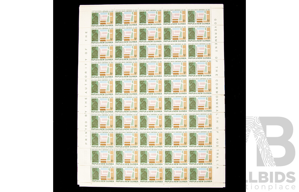 Four Papua New Guinea 1965 Mint Stamp Sheets, Sixth South Pacific Conferance, Six Penny(2) and One Shilling(2)