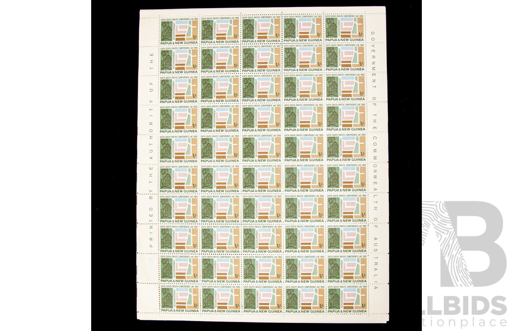 Four Papua New Guinea 1965 Mint Stamp Sheets, Sixth South Pacific Conferance, Six Penny(2) and One Shilling(2)