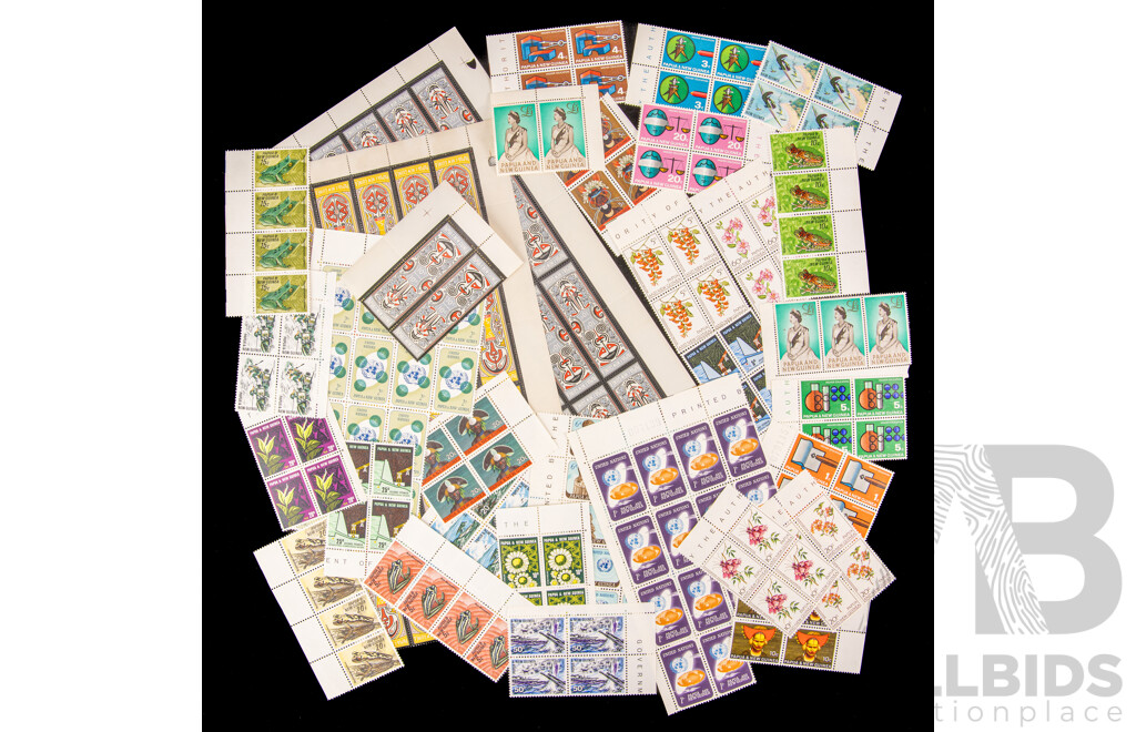 Papua New Guinea 1965 - 1969 Mint Stamp Blocks Including United Nations Set, Frog and Floral Part Sets