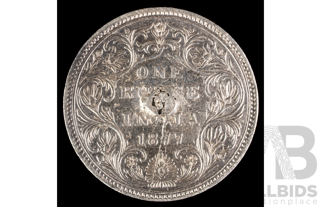 India QV 1877 Silver One Rupee, Mumbai/Bombay Mint .917