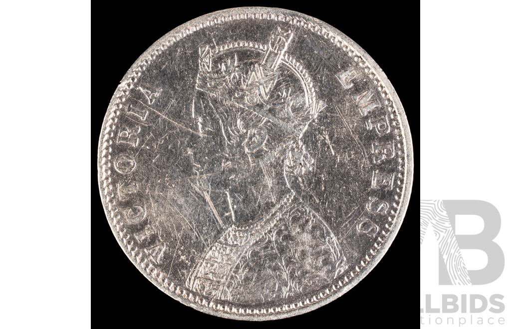India QV 1877 Silver One Rupee, Mumbai/Bombay Mint .917