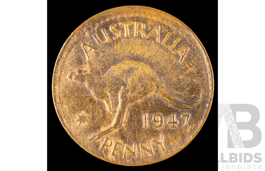 Australian 1947 Penny Misstrike