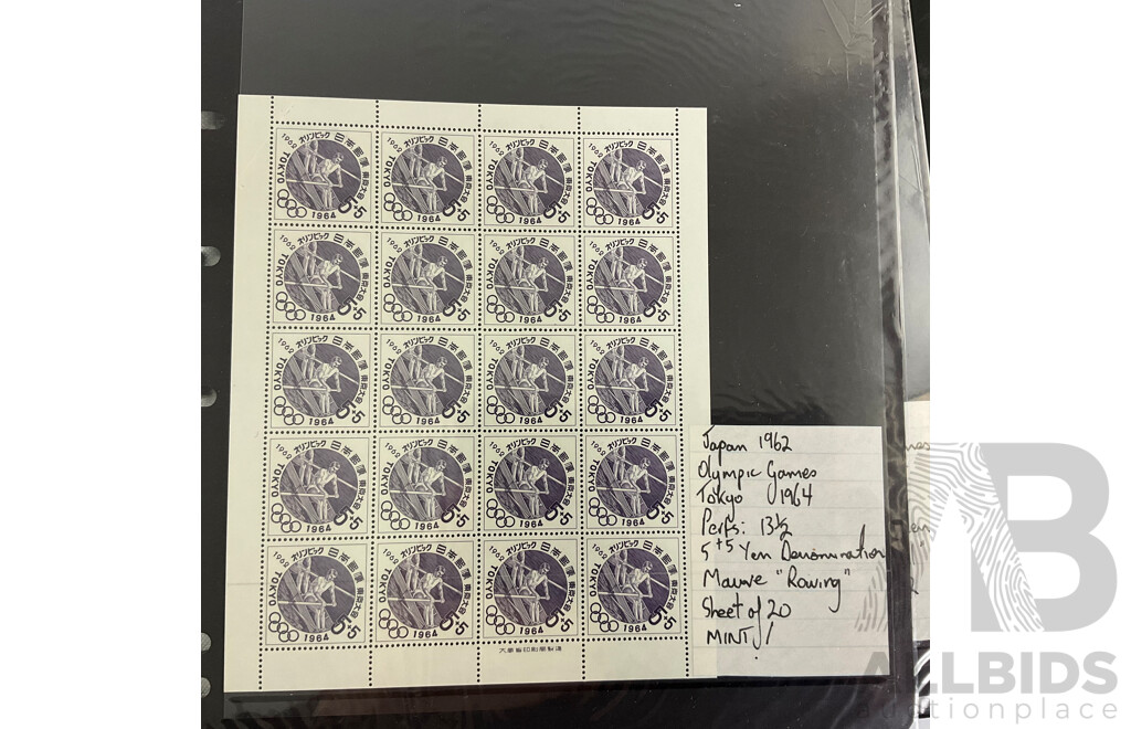 Album of Vintage Japanese Mint Stamp Sheets, Blocks and First Day Covers, Examples Spanning 1957 to 1963