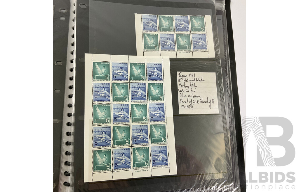 Album of Vintage Japanese Mint Stamp Sheets, Blocks and First Day Covers, Examples Spanning 1957 to 1963