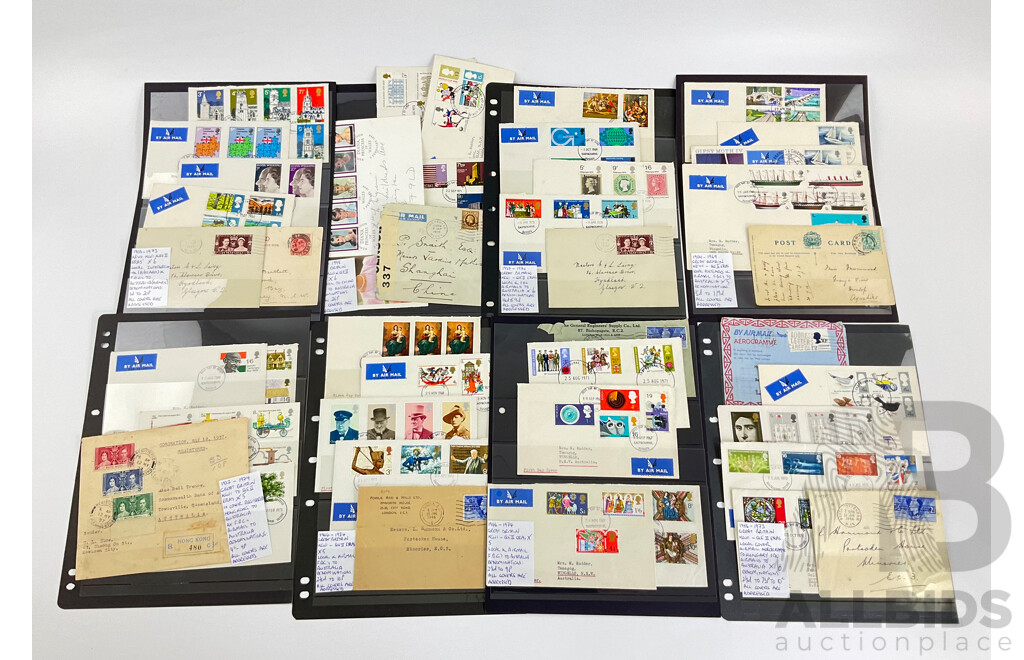 Collection of Vintage Great Britain First Day Covers and Post Cards Spanning 1904 to 1974 Including Airmails, Gandhi, Churchill, KEVII, KGVI, QE2