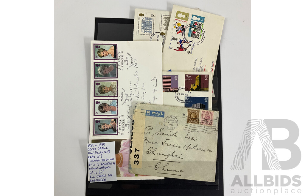 Collection of Vintage Great Britain First Day Covers and Post Cards Spanning 1904 to 1974 Including Airmails, Gandhi, Churchill, KEVII, KGVI, QE2