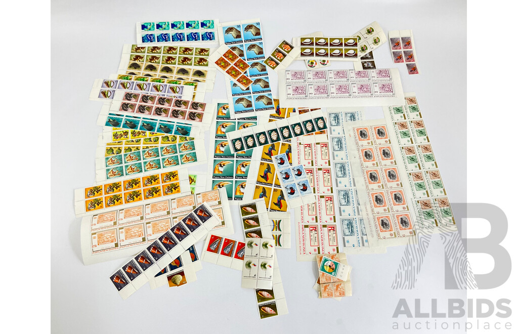 Collection of Papua New Guinea Stamp Strips and Blocks, Sets, Part Sets Examples Spanning 1952 to 1973