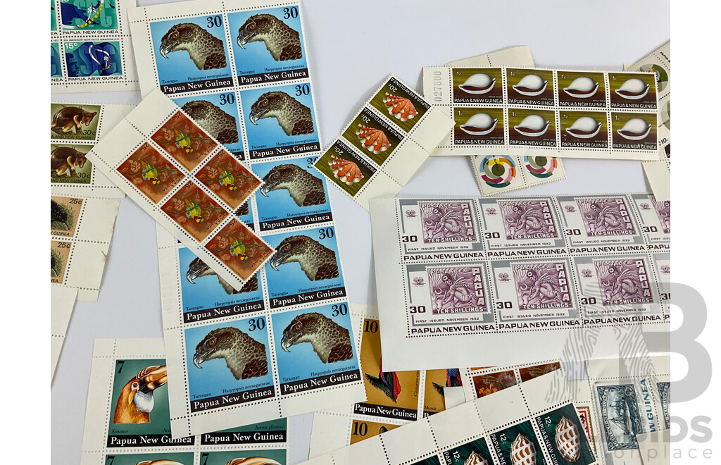 Collection of Papua New Guinea Stamp Strips and Blocks, Sets, Part Sets Examples Spanning 1952 to 1973