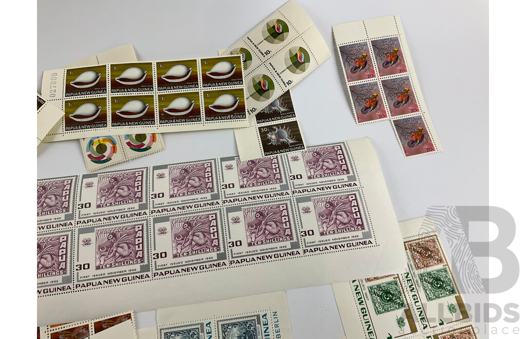 Collection of Papua New Guinea Stamp Strips and Blocks, Sets, Part Sets Examples Spanning 1952 to 1973
