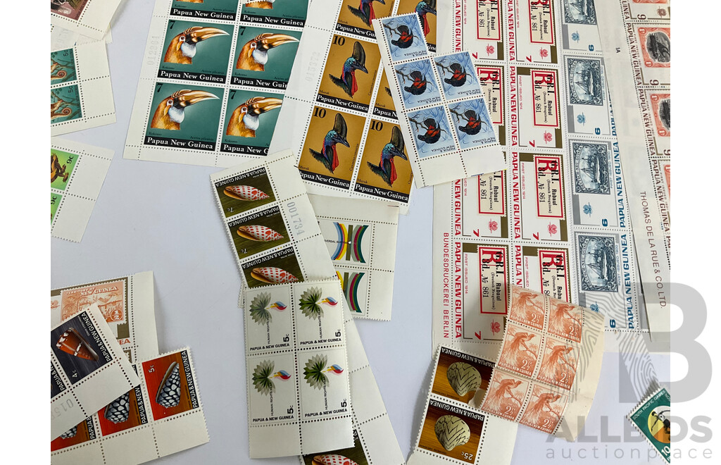 Collection of Papua New Guinea Stamp Strips and Blocks, Sets, Part Sets Examples Spanning 1952 to 1973