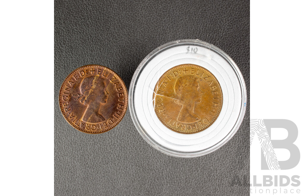 Two Australian 1960 QE2 UNC Pennies