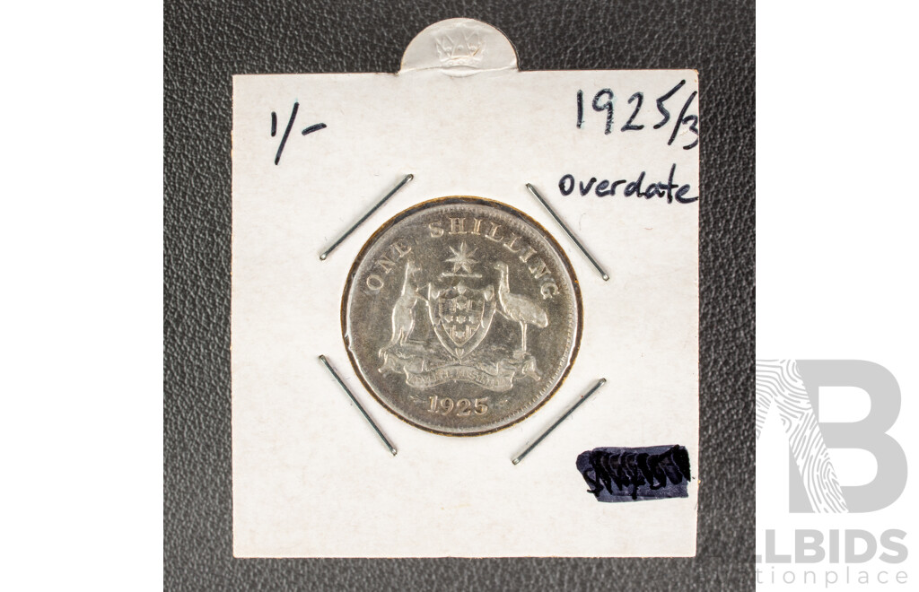 Australian 1925/3 KGV Silver Shilling Overdate .925