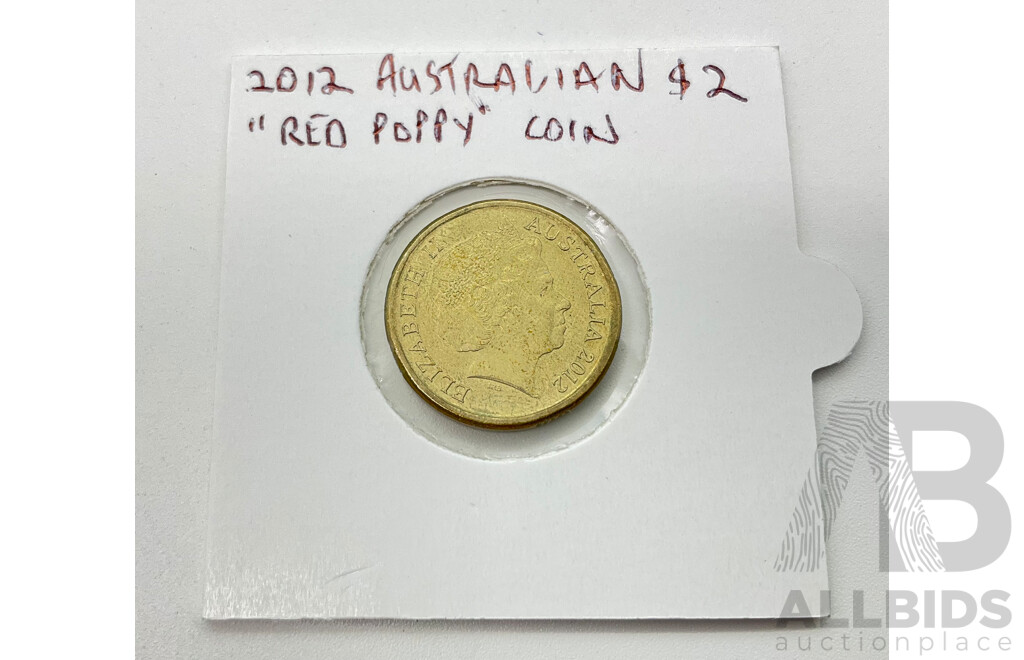 Australian 2012 Two Dollar Coin, Remembrance - Red Poppy