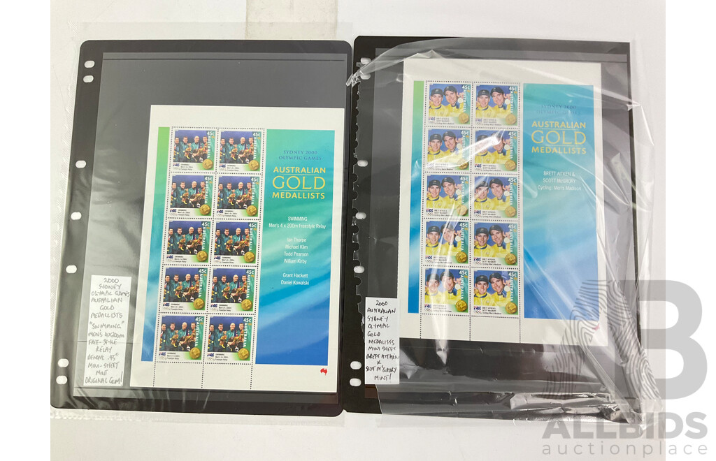 Australian 2000 Olympics Gold Medalist Stamp Mini Sheets Including Cycling, Swimming, Shooting and More (9)