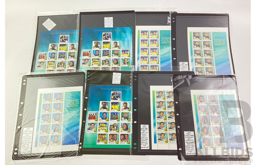 Australian 2000 Olympics Gold Medalist Stamp Mini Sheets Including Cathy Freeman, Swimming, Archery and More (8)