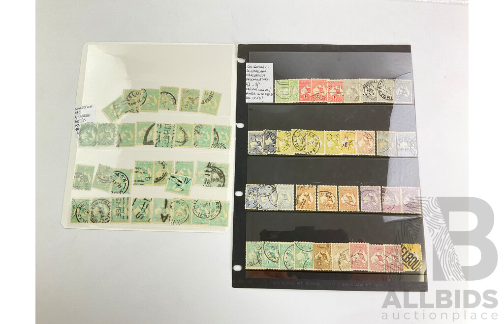 Australian Cancelled Kangaroo and KGV Stamps Assortment of Shades and Watermarks