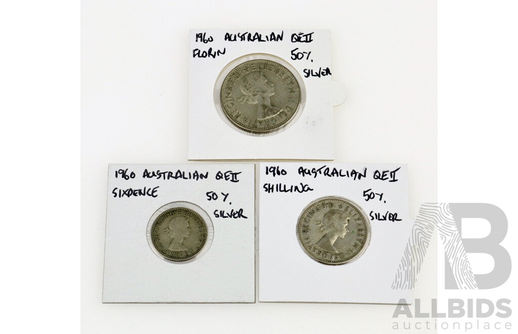 Australian 1960 Florin, Shilling and Sixpence .500 Silver