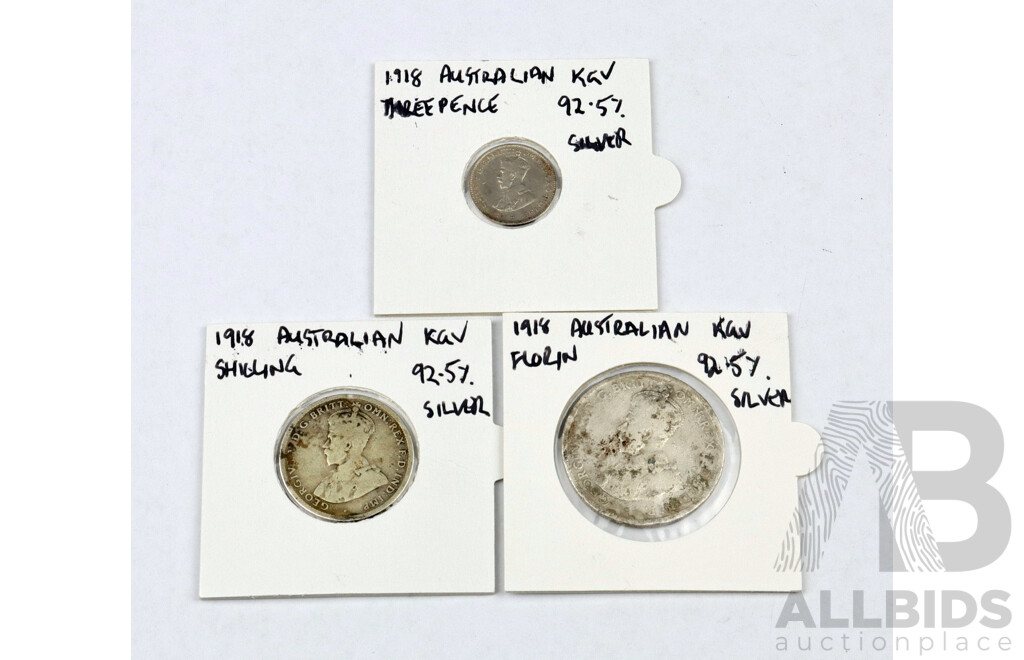 Australian 1918 Florin, Shilling and Threepence .925 Silver