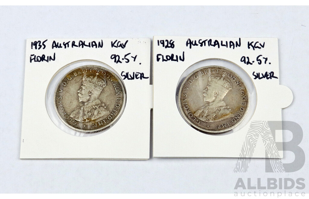 Australian 1928 and 1935 Florins .925 Silver