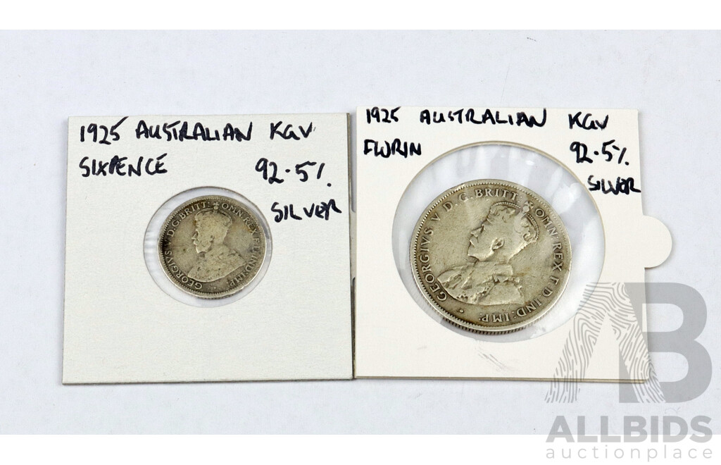 Australian 1925 Florin and Sixpence .925 Silver